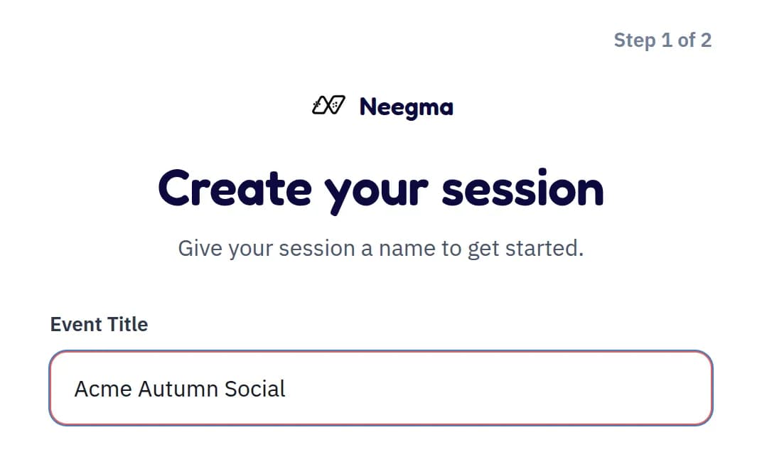 Create your session form with the Event Title field filled in as Acme Autumn Social